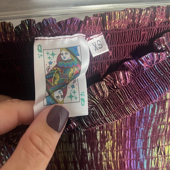 Queen Of Sparkles Maroon Rainbow Pleat Flutter Top & Shorts Set New - Picture 8 of 10